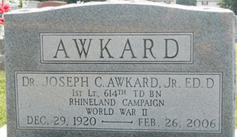 Joseph C Awkard Gravemarker